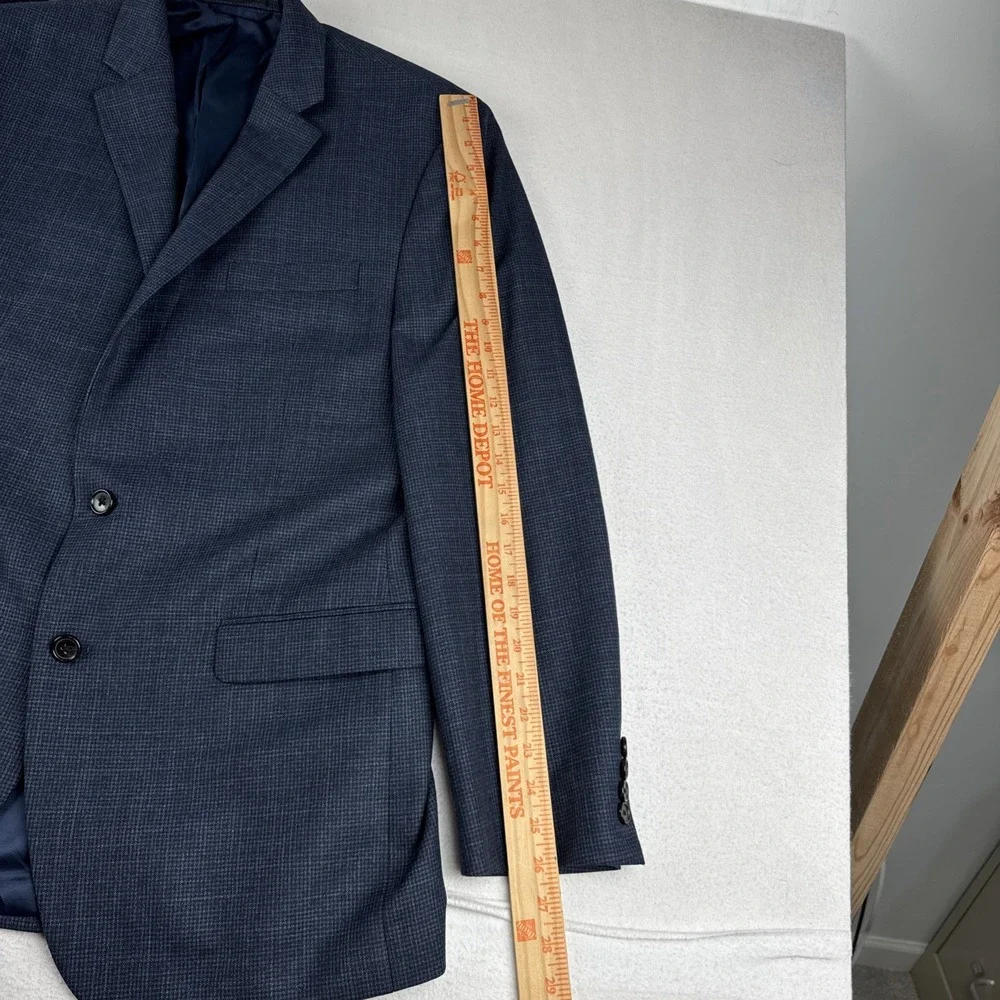 Lauren Ralph Lauren Mens Navy Blue Houndstooth Sport Coat 42L Blazer Office